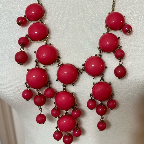 Hot Pink Statement Bubble Necklace Adjustable Bronze Chain Fuchsia 29” Long - Picture 2 of 5